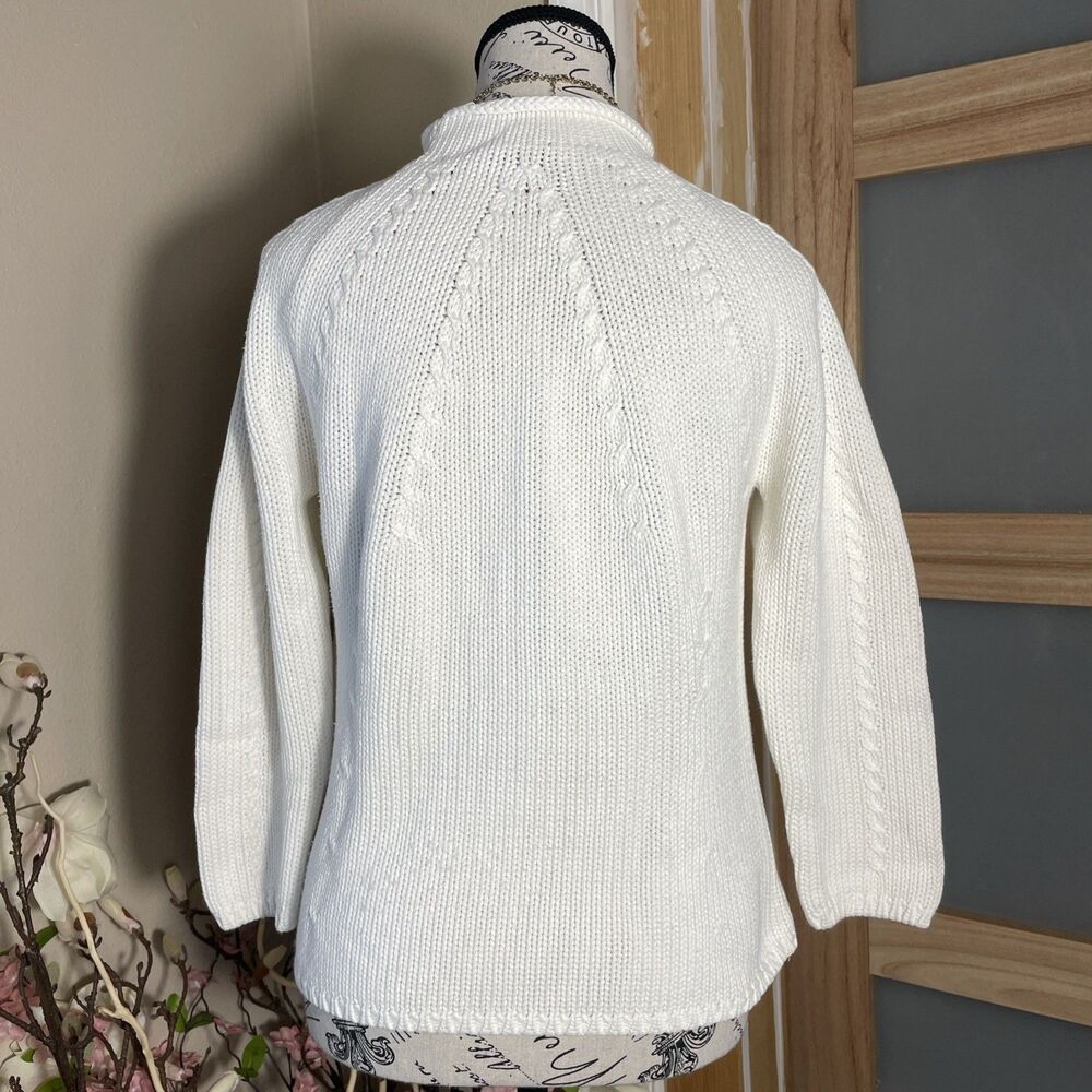 Pow Wow Cable Knit Style White Sweater Women’s Pullover Cozy Winter Top Size M - Picture 4 of 7